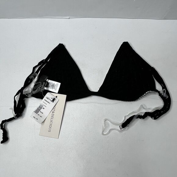 Hot & Delicious Rhinestone Black  Triangle Halter Bikini Top Women’s Size M NWT - Picture 7 of 12